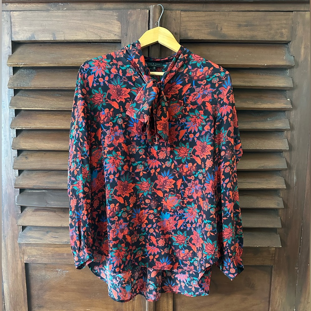 Rag & Bone Emily Tie-Neck Silk Blouse